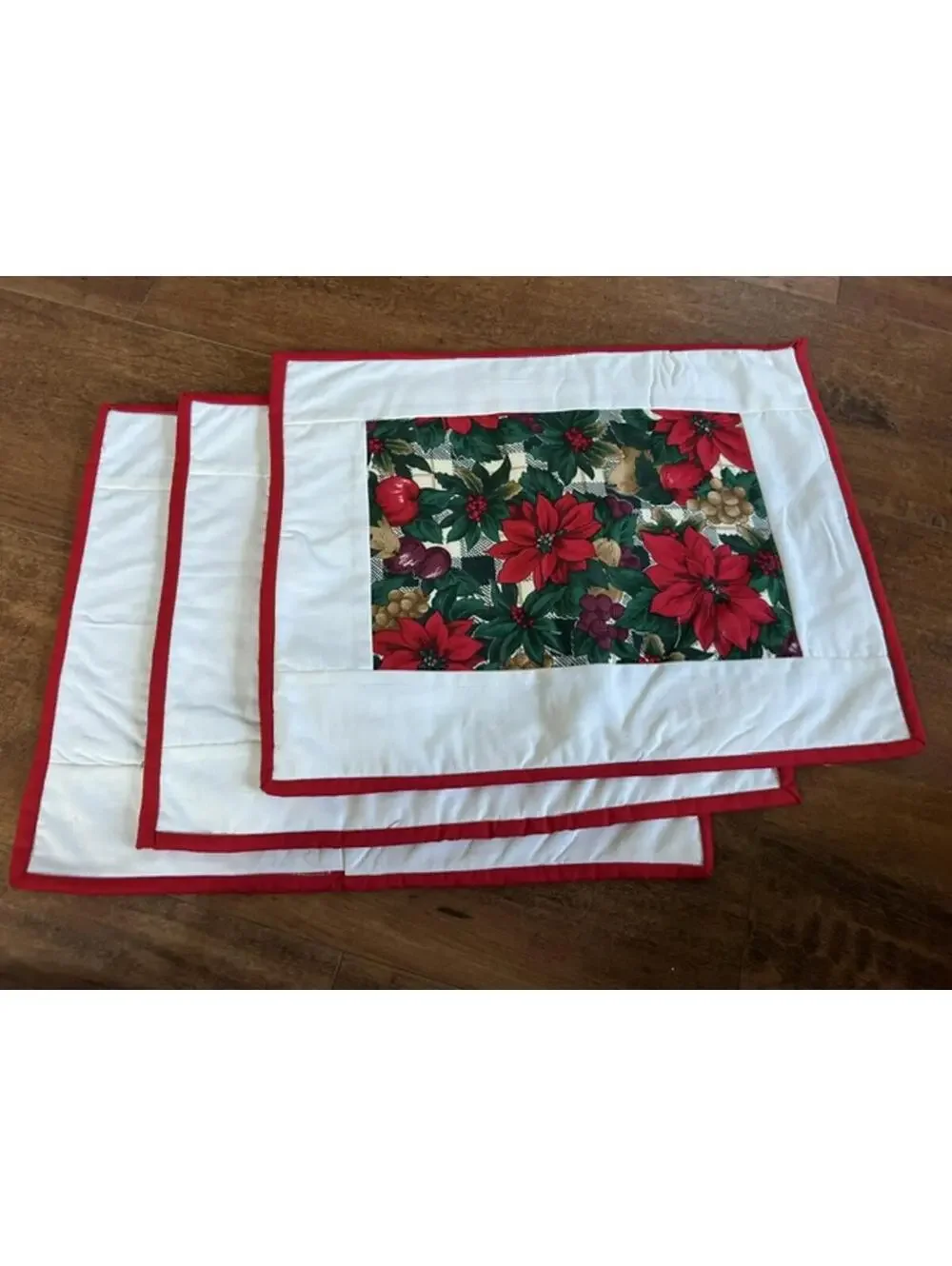 Set of 6 Christmas Poinsettia Quilted Placemats